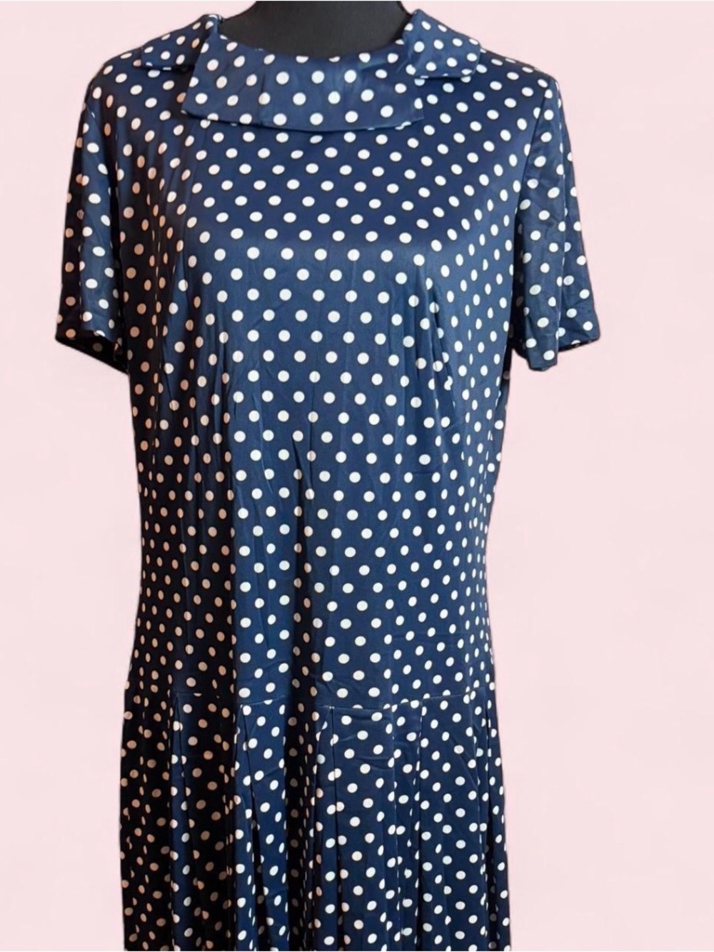 Vintage 50s Navy Blue Polka Dot Dress